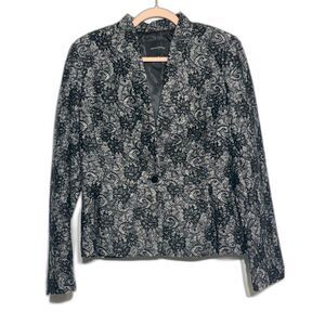 Banana Republic Black Ivory Lace Peplum Blazer Jacket 12 Tailored Floral EUC